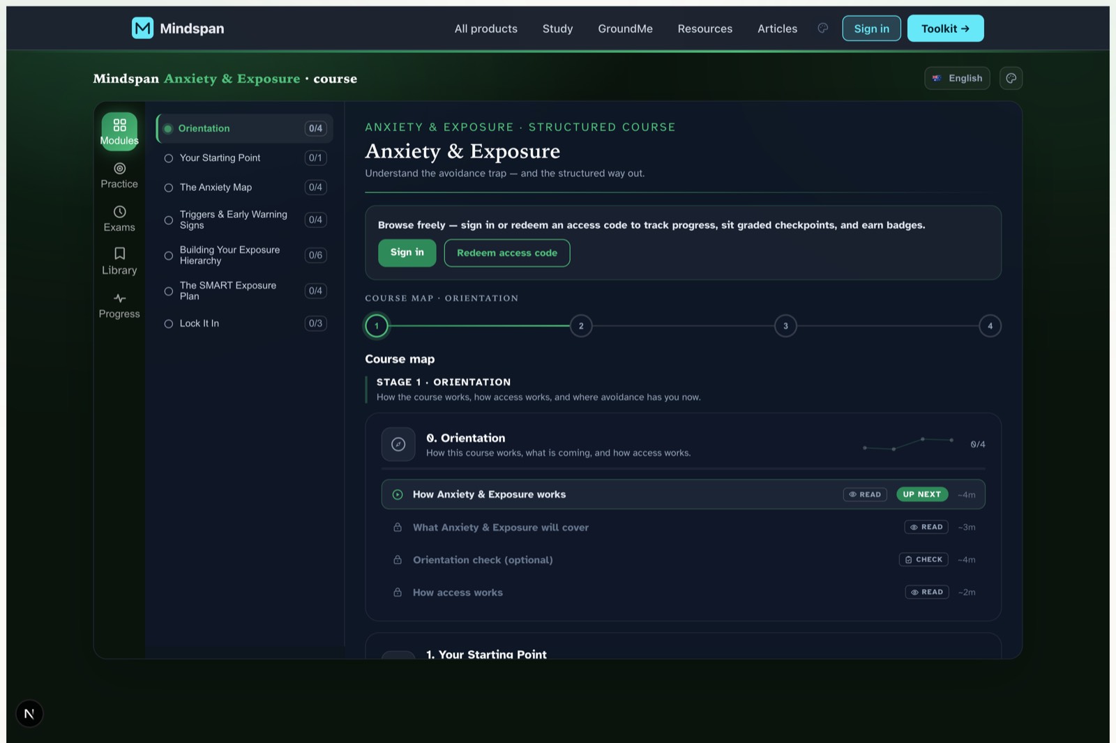 Anxiety & Exposure — Course dashboard