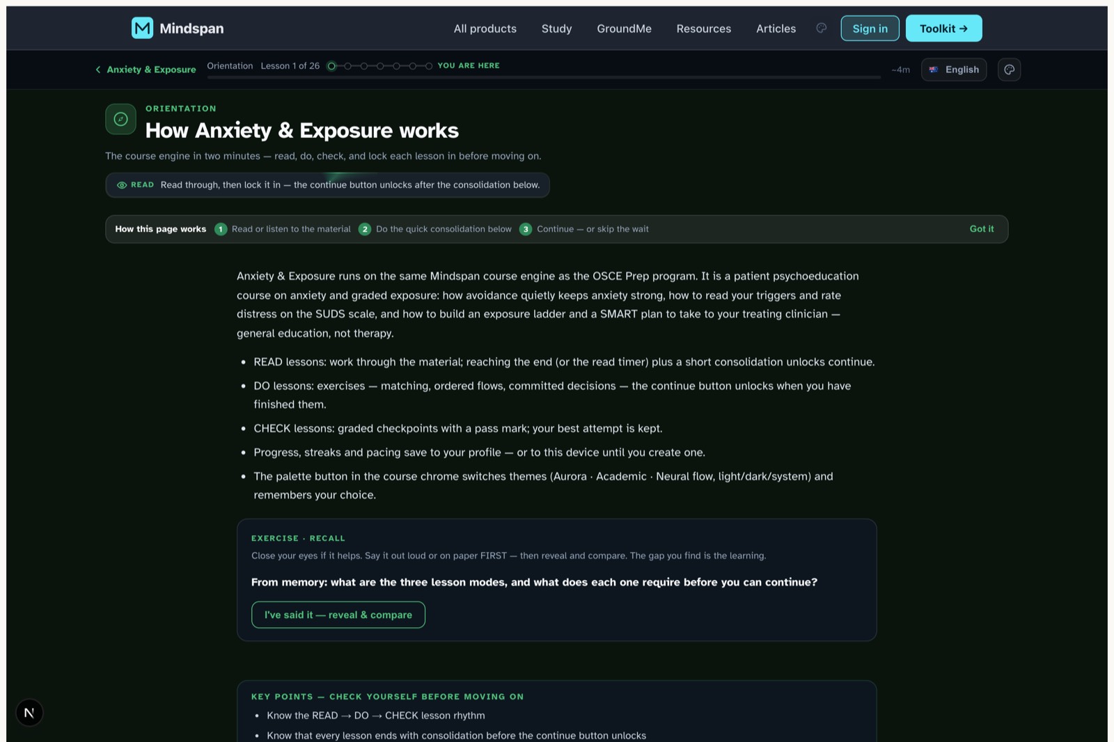 Anxiety & Exposure — Lesson player