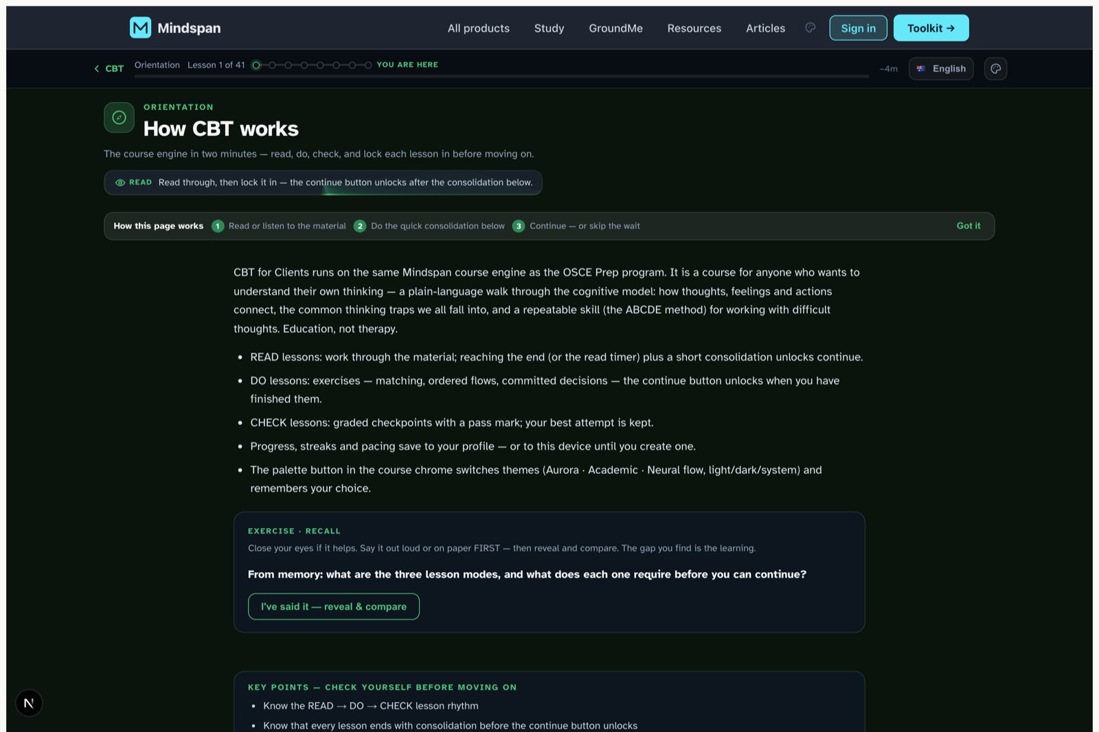 CBT for Clients — Lesson player