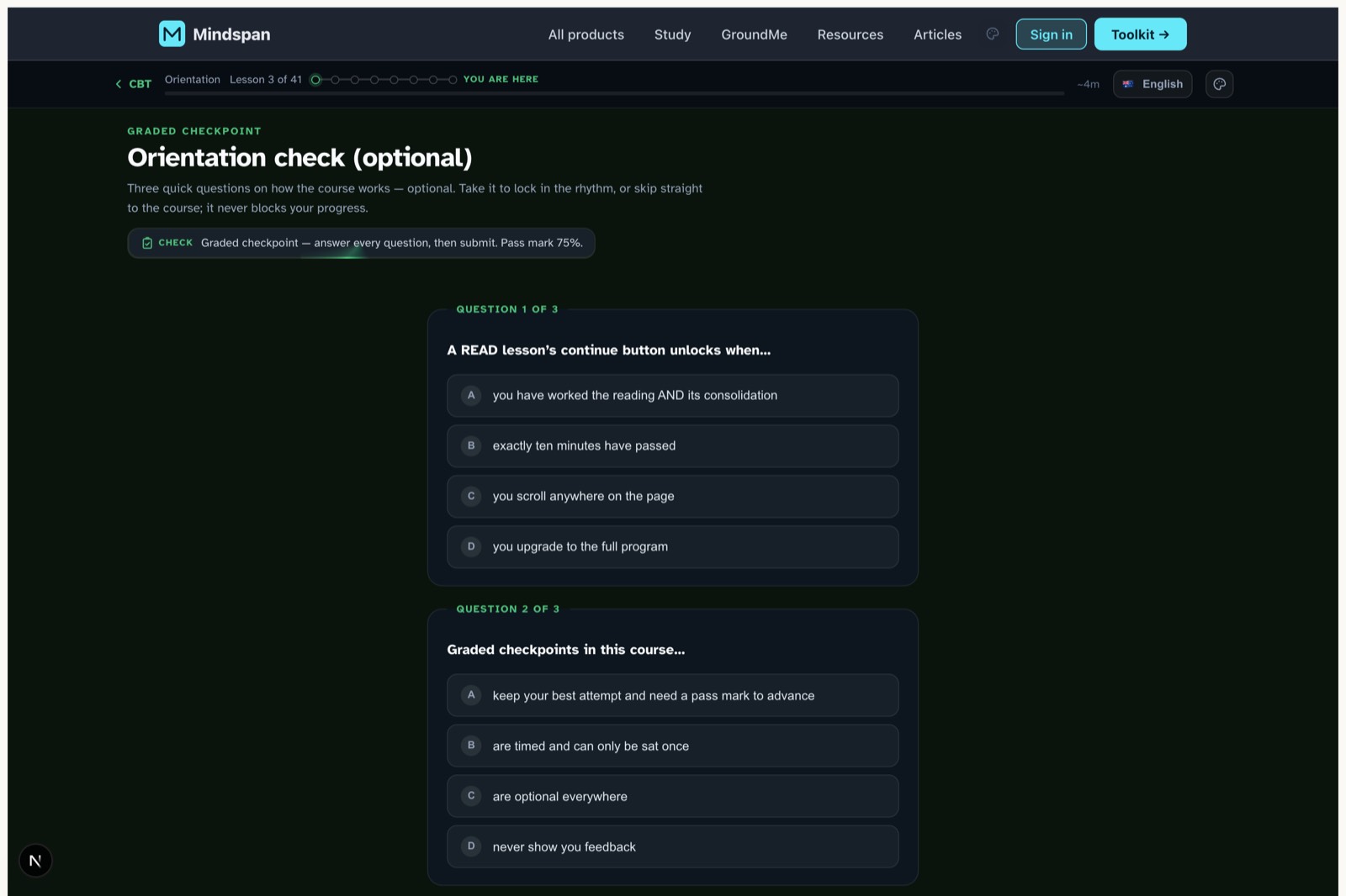 CBT for Clients — MCQ checkpoints