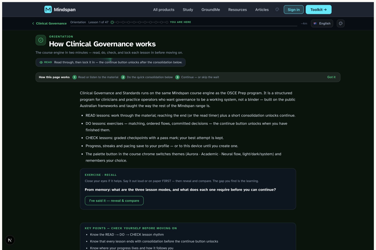 Clinical Governance and Standards — Lesson player