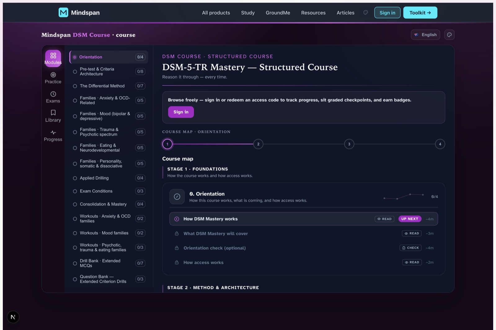 DSM-5-TR Tools — Course dashboard