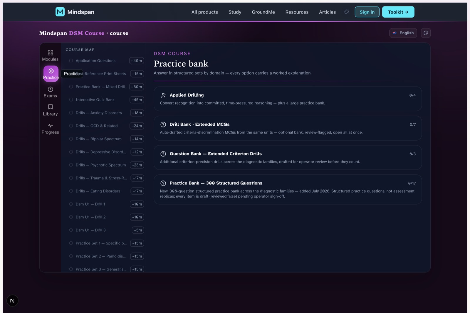 DSM-5-TR Tools — Practice bank