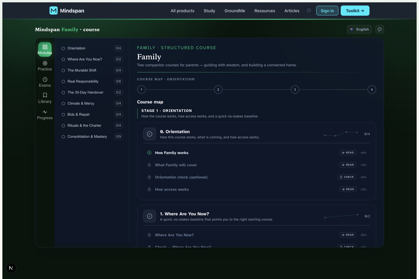 Family — Course dashboard
