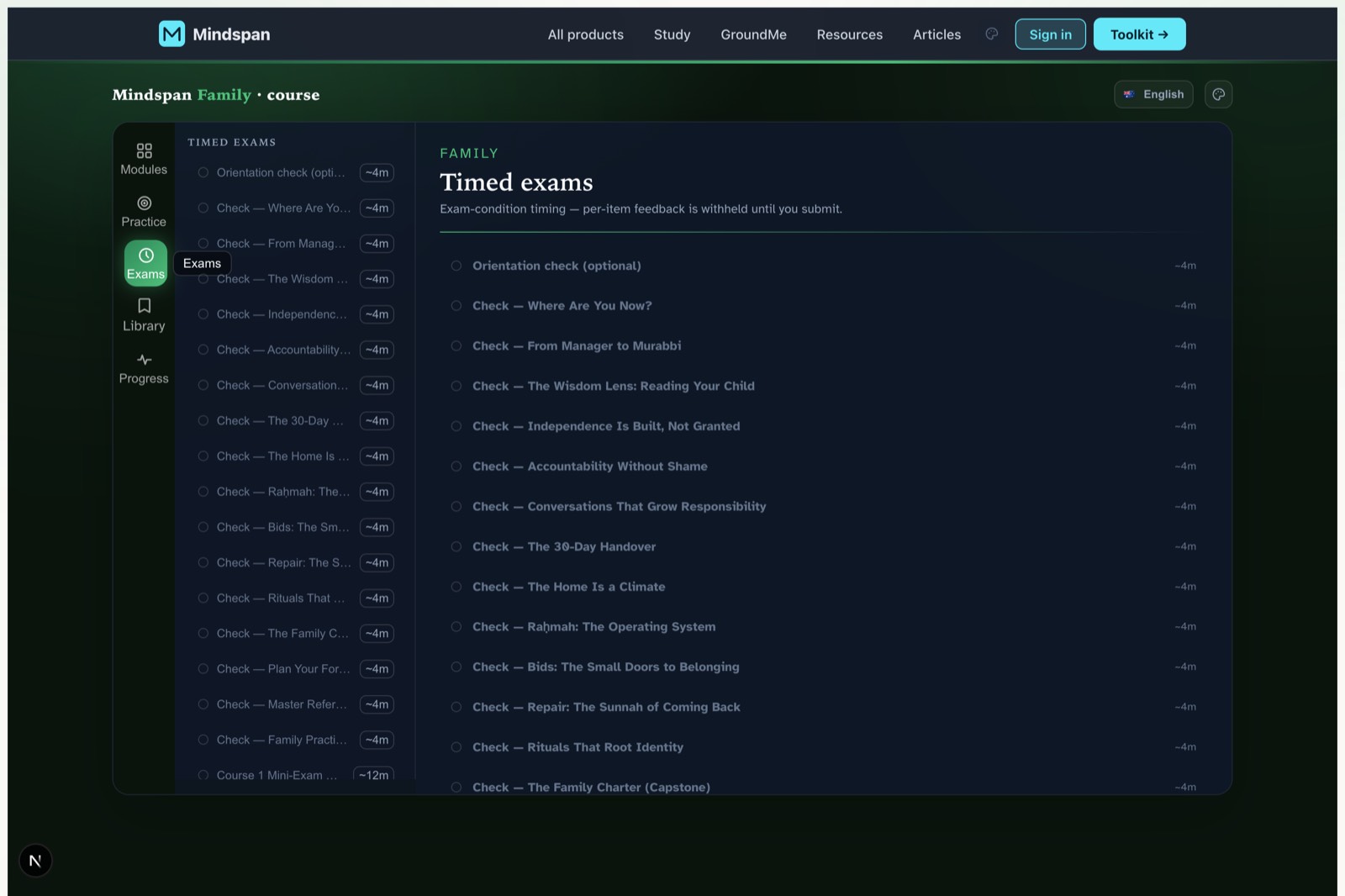 Family — Timed exams