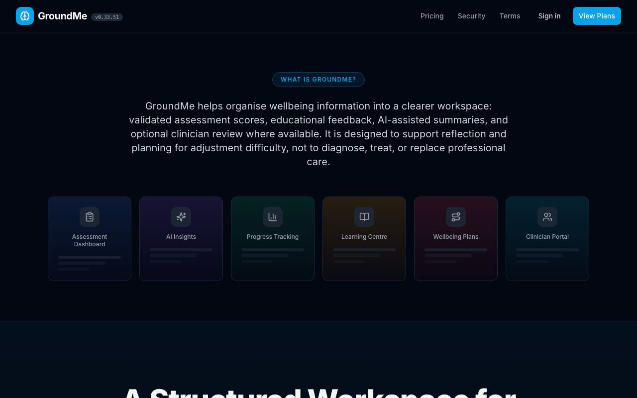 GroundMe — GroundMe — a structured workspace for understanding and planning your wellbeing.