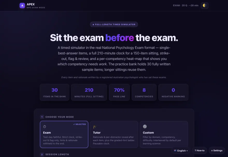 National Psychology Exam (NPE) — Apex practice tools