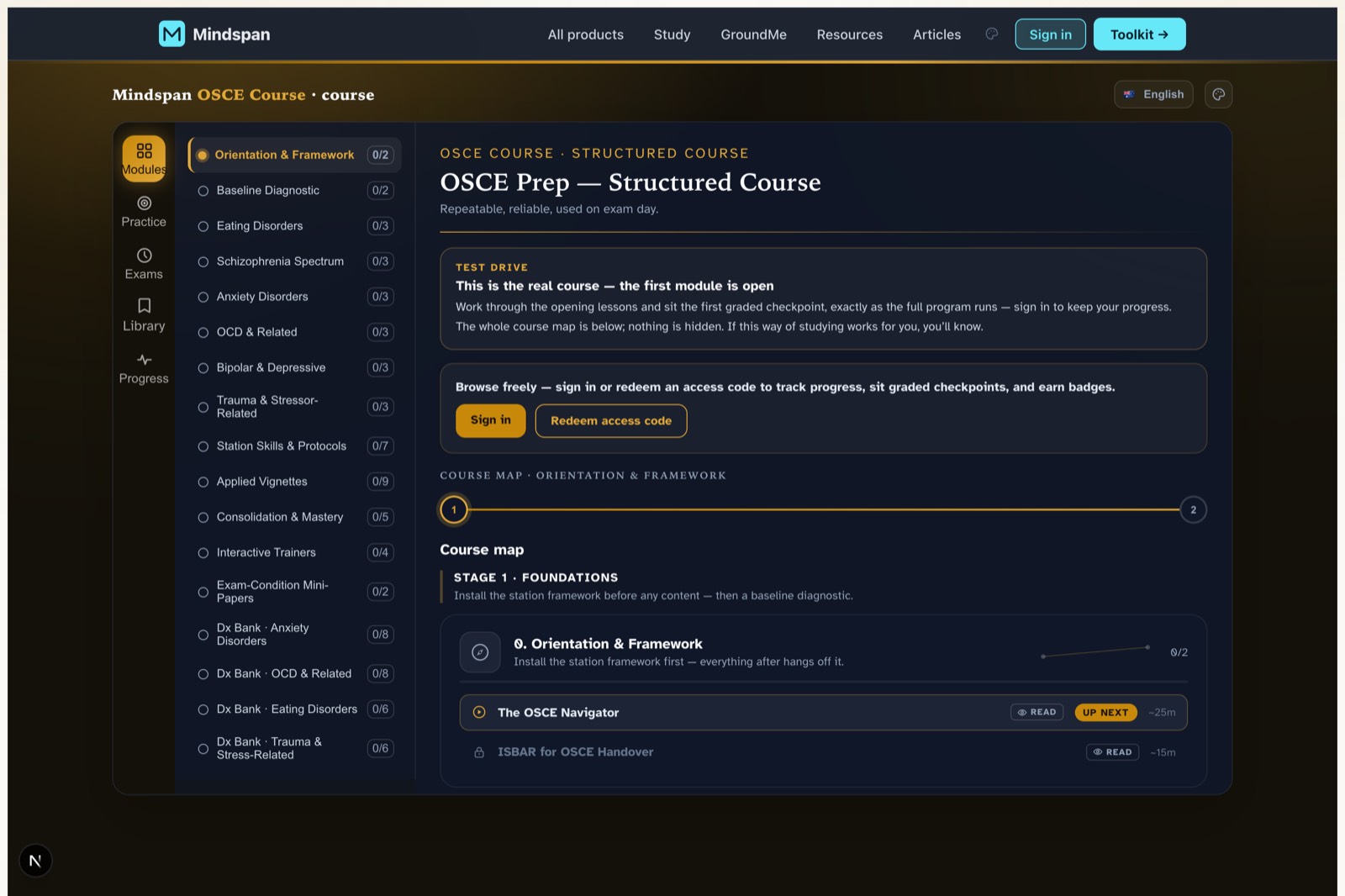 OSCE Psychology Exam — Course dashboard