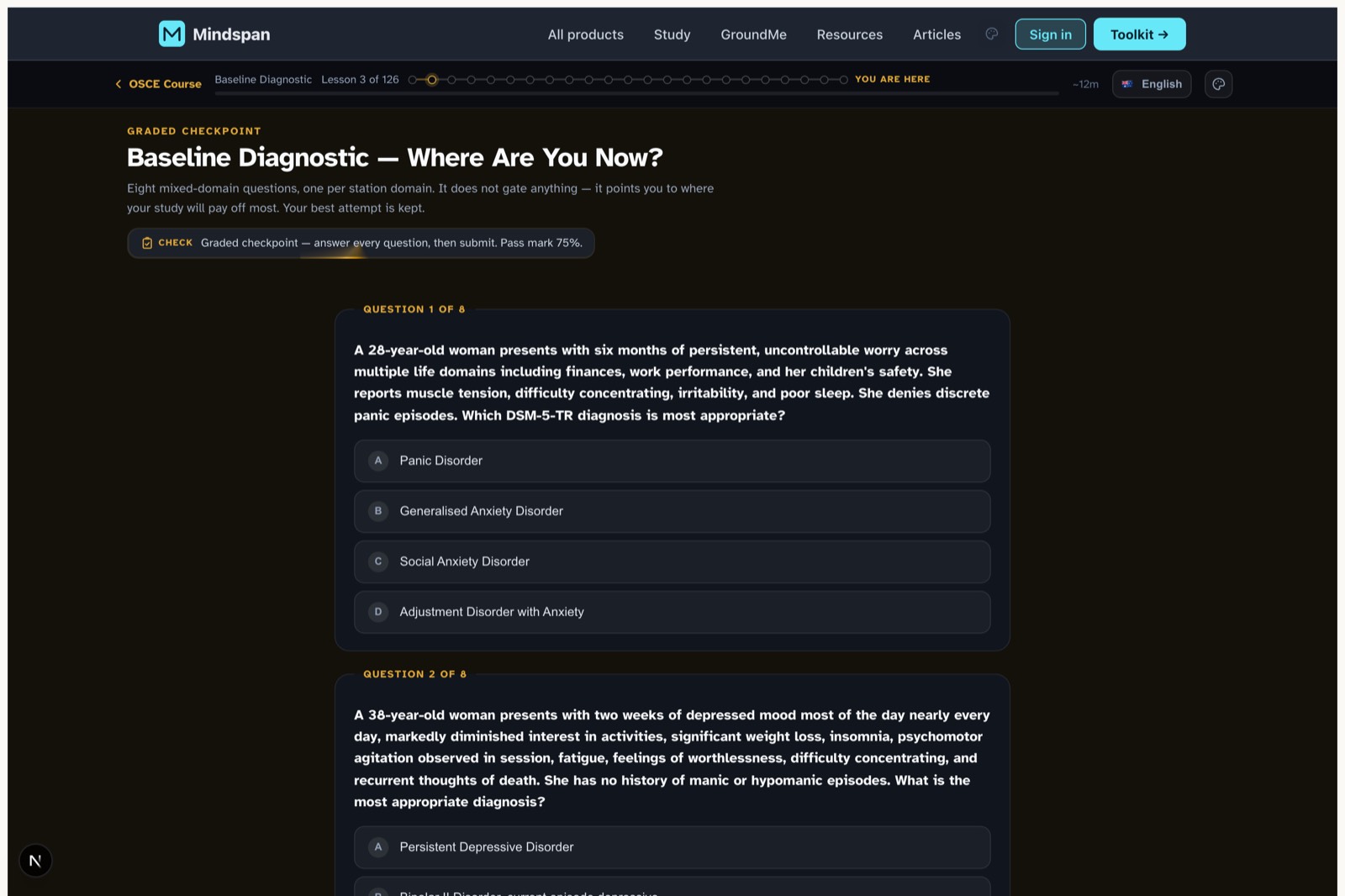 OSCE Psychology Exam — MCQ checkpoints